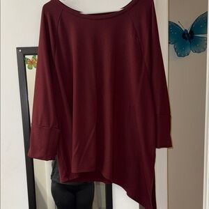 ANA Elegant Burgundy Asymmetrical Long Sleeve Top